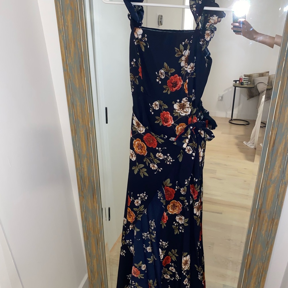 American threads floor length floral wrap dress